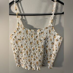 Floral smocked cropped Top bottom hem slightly ruffled
